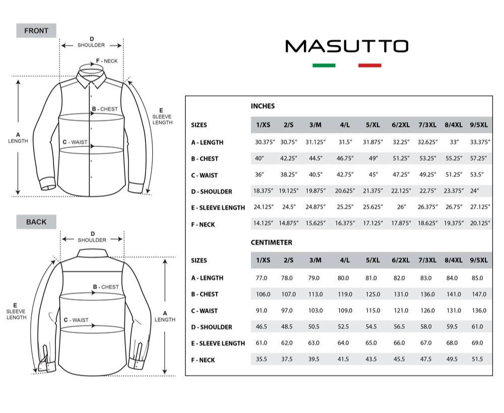 Size Chart For Men's Dress Shirts