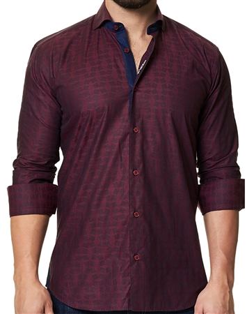 Designer Burgundy Dress Shirt - Luxury Collared Shirt | Maceoo