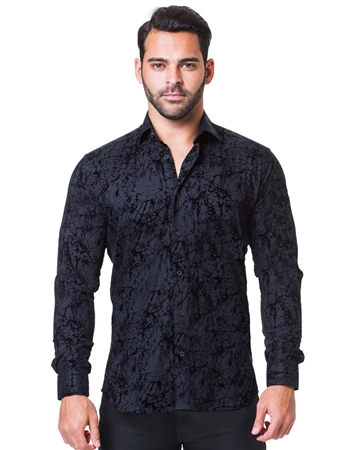 Luxury Black Dress Shirt | Designer Black Woven | Maceoo