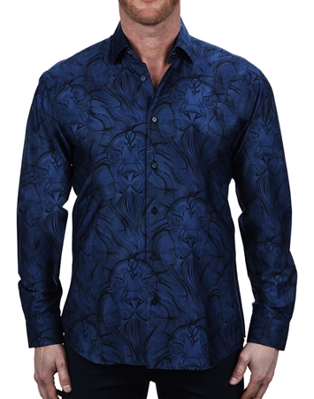 Blue Lion Print Dress Shirt | Luxury Dress Shirt | Maceoo Mentality ...
