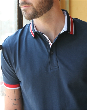 Collared Neck Red White And Navy Blue Designer T Shirt Polo