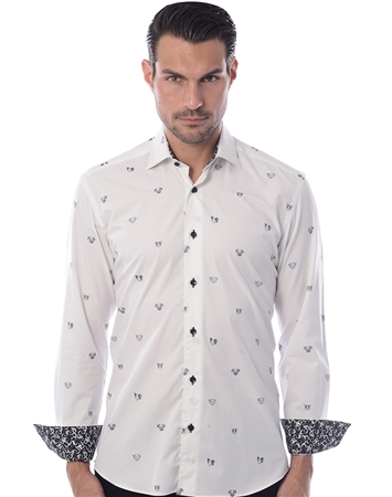Business Casual Dress Shirt - White Grey Long Sleeve Woven | Bertigo