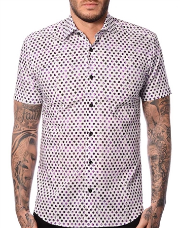 Men Fashion Shirt - White Lavender Dot | Sporty Dress Shirt | Bertigo