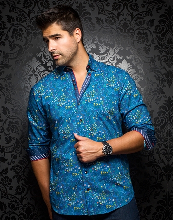 Luxury Teal Floral Dress Shirt | Slim Fit Button Down | Au Noir