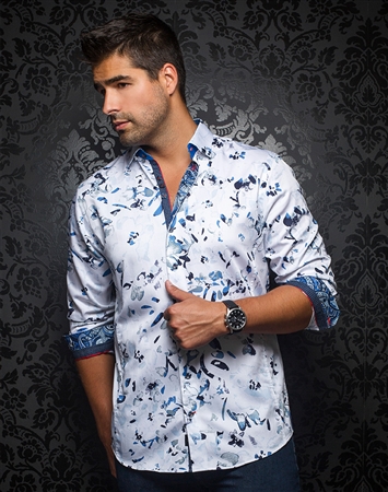 White Blue Floral Dress Shirt | Luxury Men's Dress Shirt | Au Noir