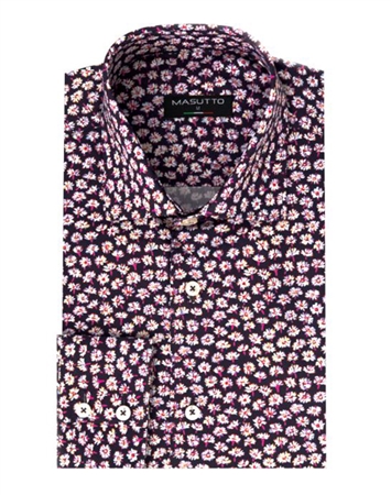 Purple Floral Print Woven | Fashionable Men's Shirt | Masutto Luxury Shirt