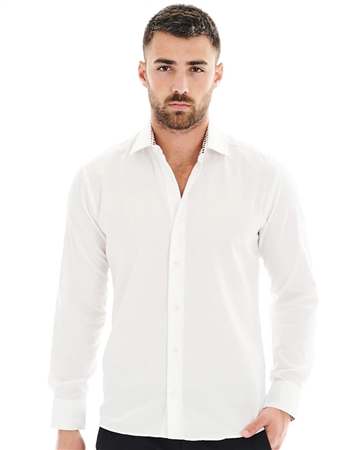 Luxurious White Jacquard Button Down | Abstract Star Patter Shirt | Bertigo