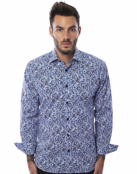 Designer Dress shirt - White Blue Organic Floral | Modern Dress Shirt ...