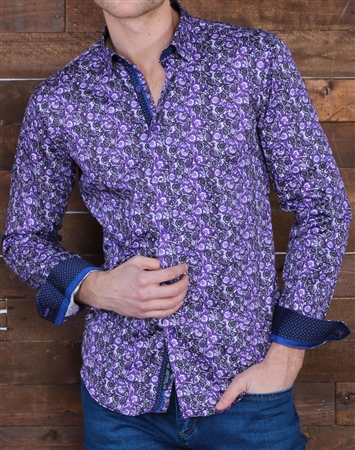 Shop Men's Luxury Dress shirt - Purple Paisley Floral shirt | Modern