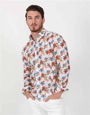 Rosy Men’s Designer Dress Shirt-Men’s Multicolored Rose Patterned Men’s ...