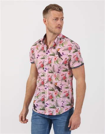 Floral Pink Cotton Short Sleeve Shirt- Floral Designer Men’s Shirt ...