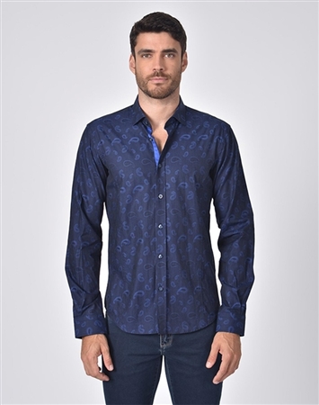 Luxury Navy Paisley dress Shirt - Designer Mens Shirt | Austere by Eight-X