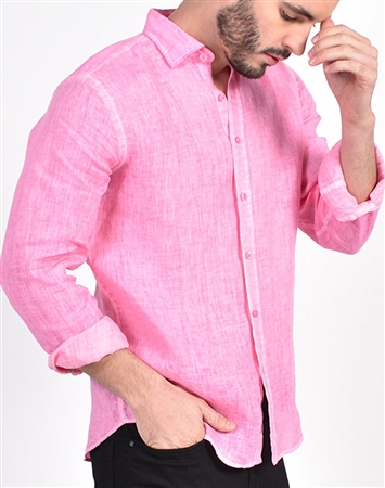 Diva - Plain Linen Shirt Pink 3XL Pink Europann