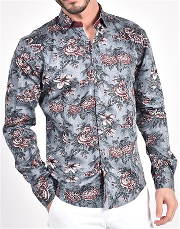 Oxblood Couture Hatching Bouquet Print Shirt|Eight-x Luxury Long Sleeve ...