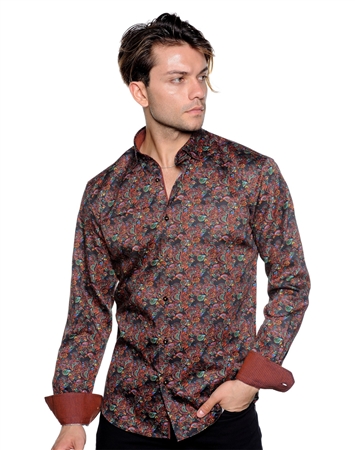 Luxury Floral Paisley Button Down | Sporty Men's Shirt | Mizumi Couture