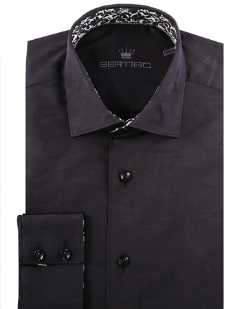 Shop Men Luxury Dress Shirts - Black Jacquard Button Down | Casual